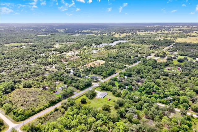 an aerial view of a residential houses covered in trees