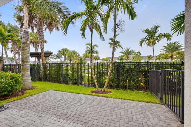 a view of a yard with potted plants
