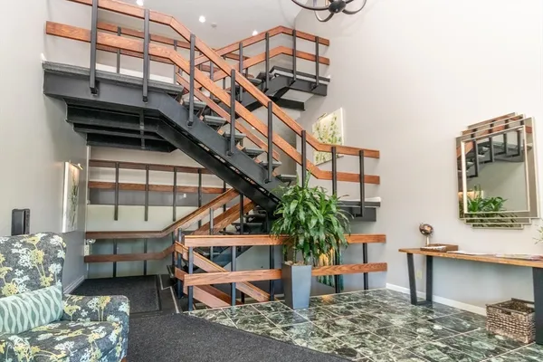 a front view of a building with street view