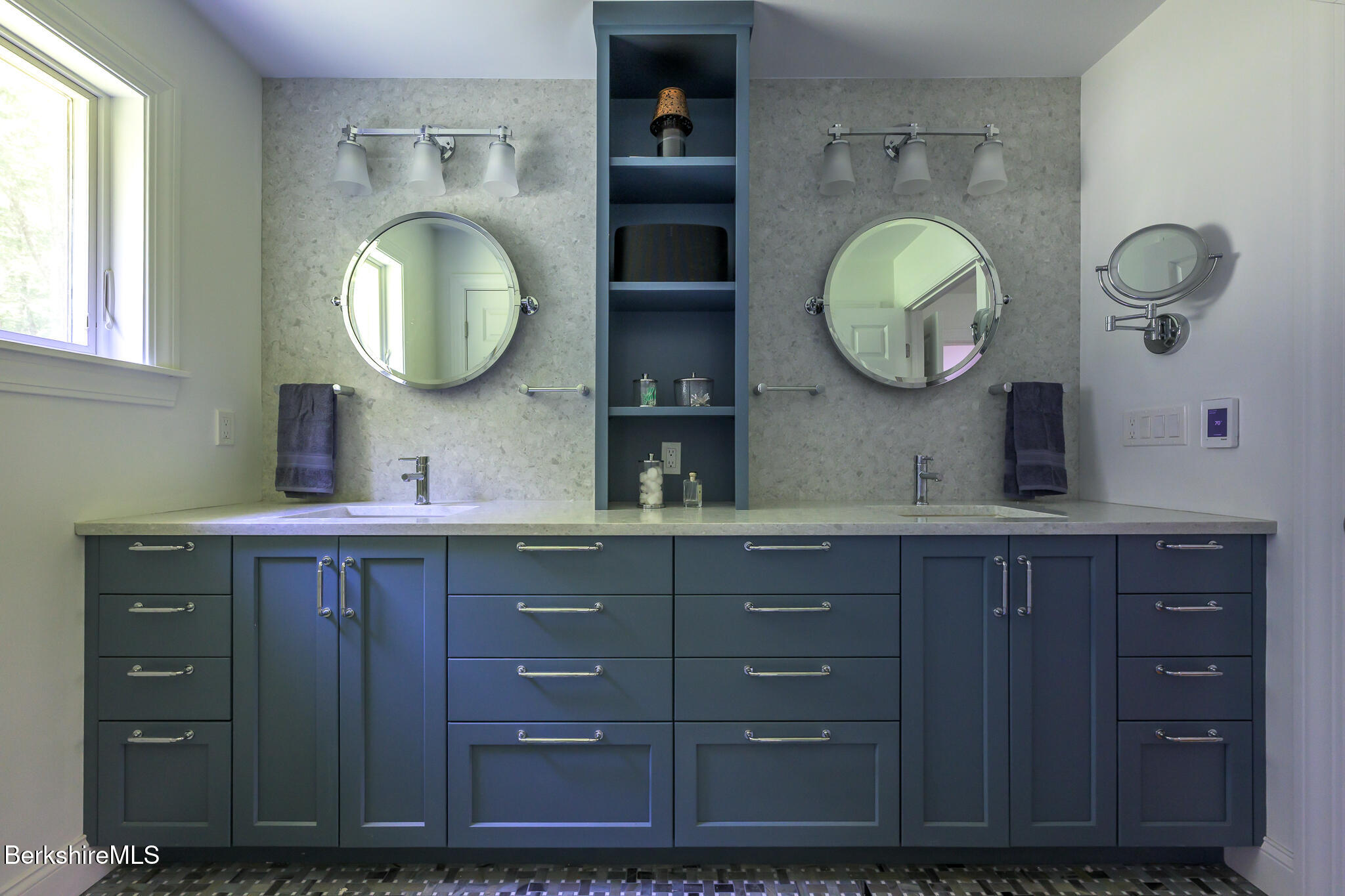 50 Old Village Road Alford, MA 01230 - Photo 36 of 66 a bathroom with a double vanity sink and a mirror