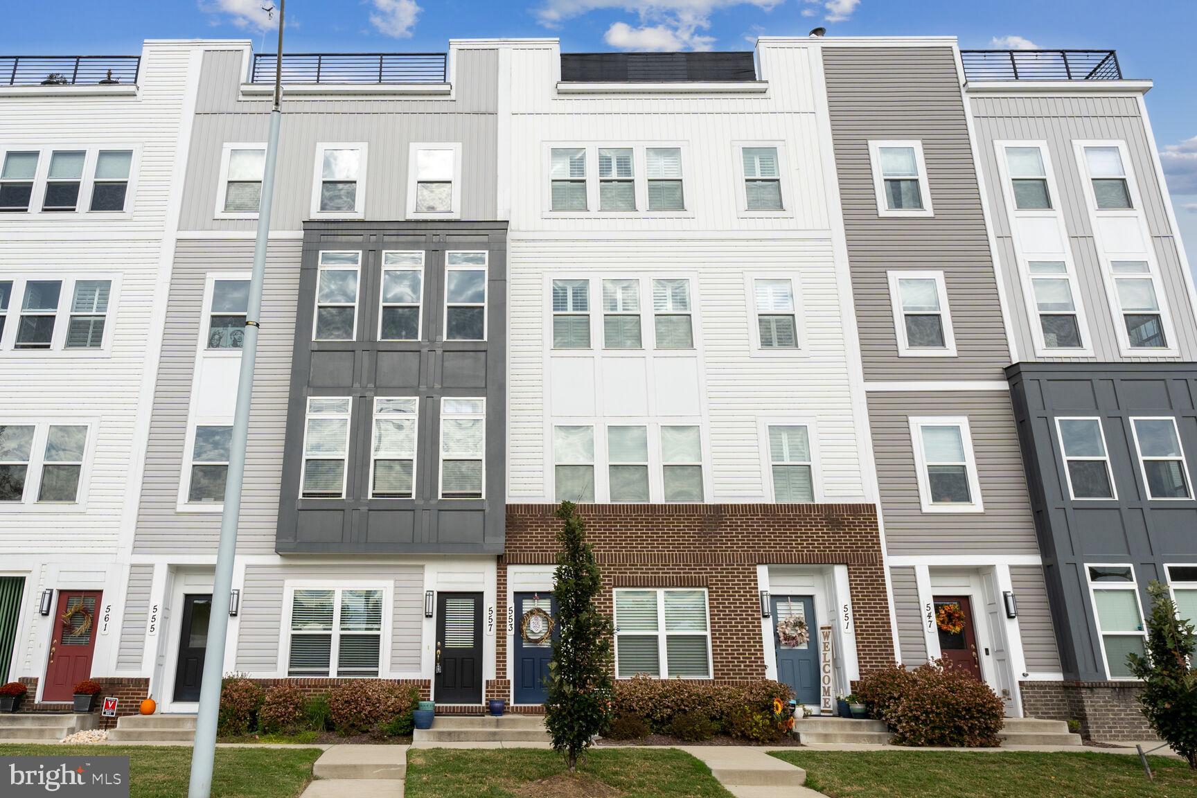 a front view of a brick building