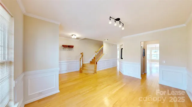 a view of a hallway with painted walls