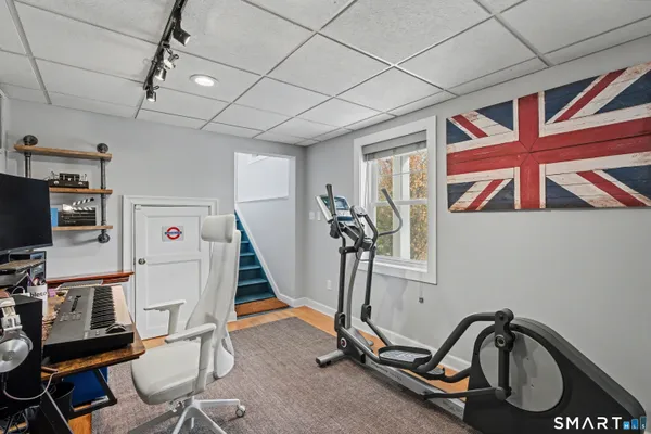 a view of a room with gym equipment