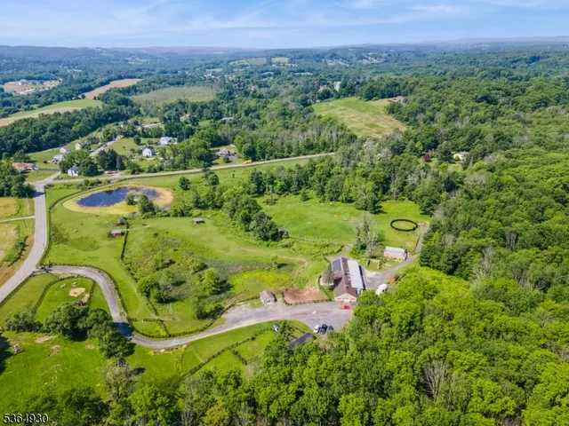 an aerial view of a houses with a lush green hillside