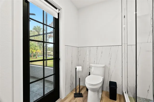 a view of a garage with storage