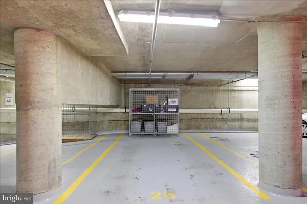 a view of a room with racks on the wall