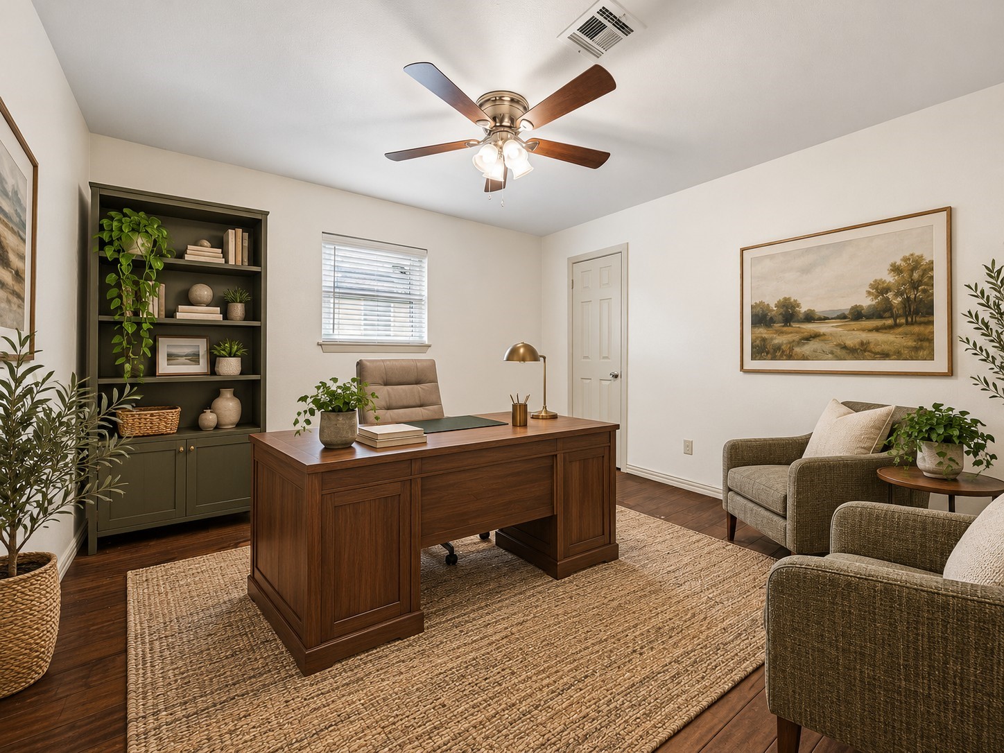 1327 Guese Road Houston, TX 77008 - Photo 11 of 18 Digitally Staged. Currently shown as a home office, this versatile room offers the flexibility to serve as a secondary bedroom, with wood flooring and fresh interior paint.
