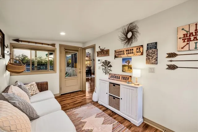 a view of a park with large trees