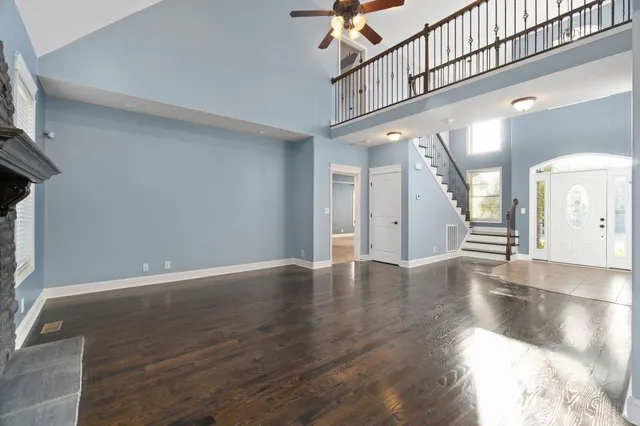 an outdoor view of house with fireplace