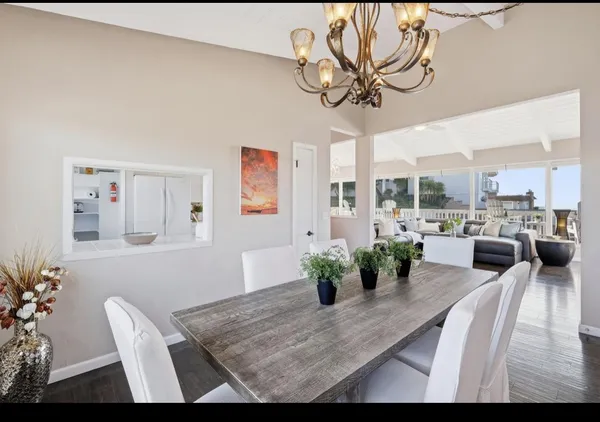 a living room with furniture flowerpot and a chandelier