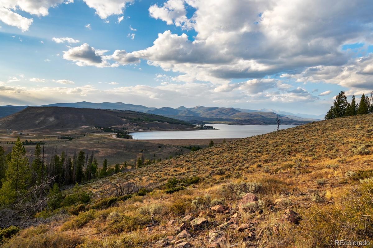a view of a lake with a mountain