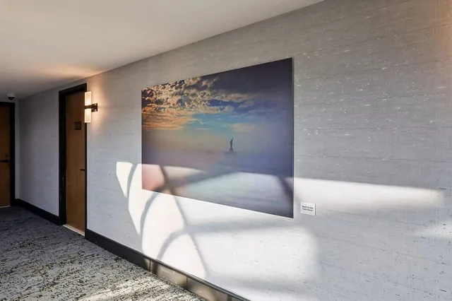 a balcony with a bench