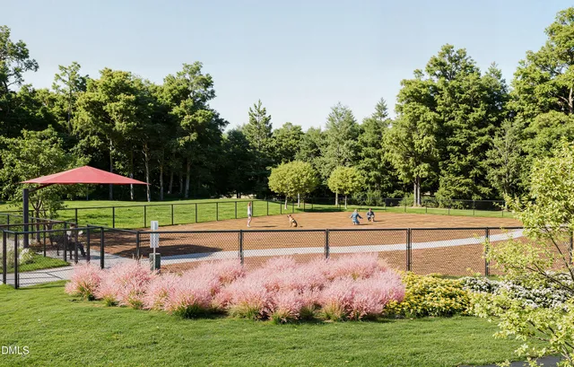 a view of a lake with a park