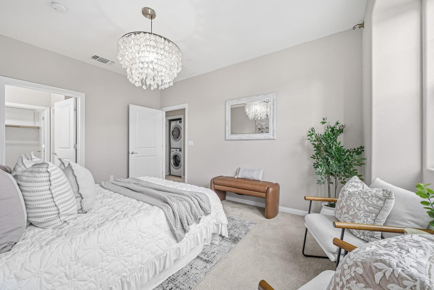 346 Circuit Way Mountain View, CA 94043 - Photo 24 of 65 a bedroom with bed a chandelier and a dresser