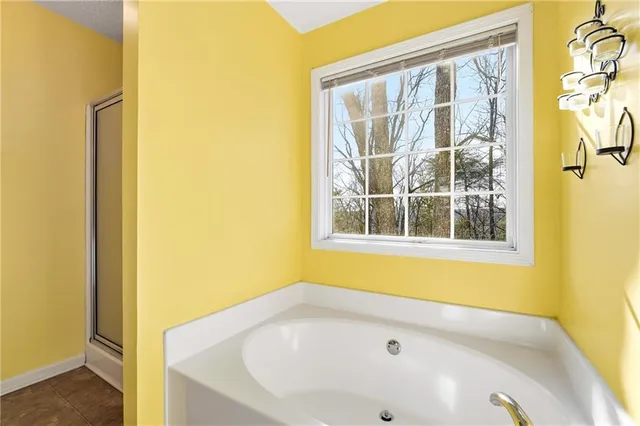 a bathroom with a tub