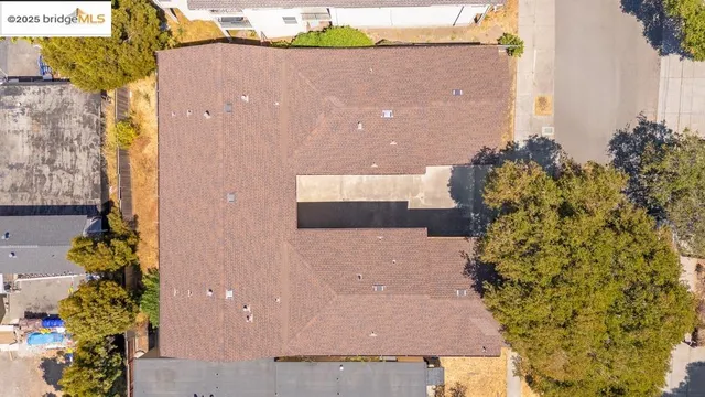 an aerial view of a house