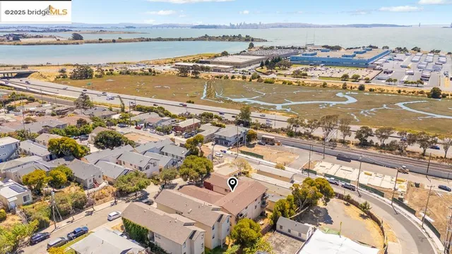a view of a city and ocean view