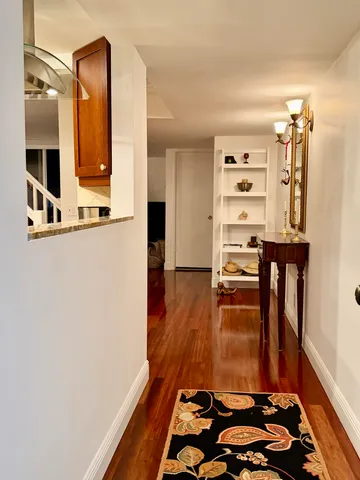 a view of entryway and hall with wooden floor