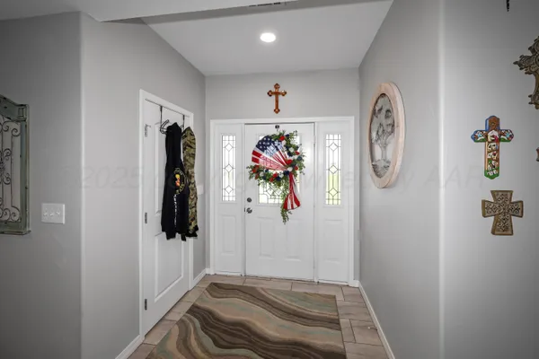 a view of a hallway with painted walls