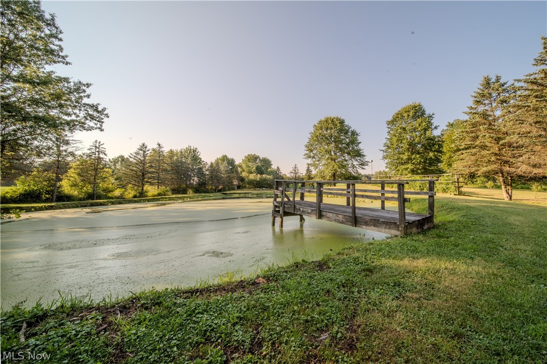 6549 Waterloo Road Atwater, OH 44201 - Photo 49 of 49 Private pond with a wooden dock and surrounding lush greenery