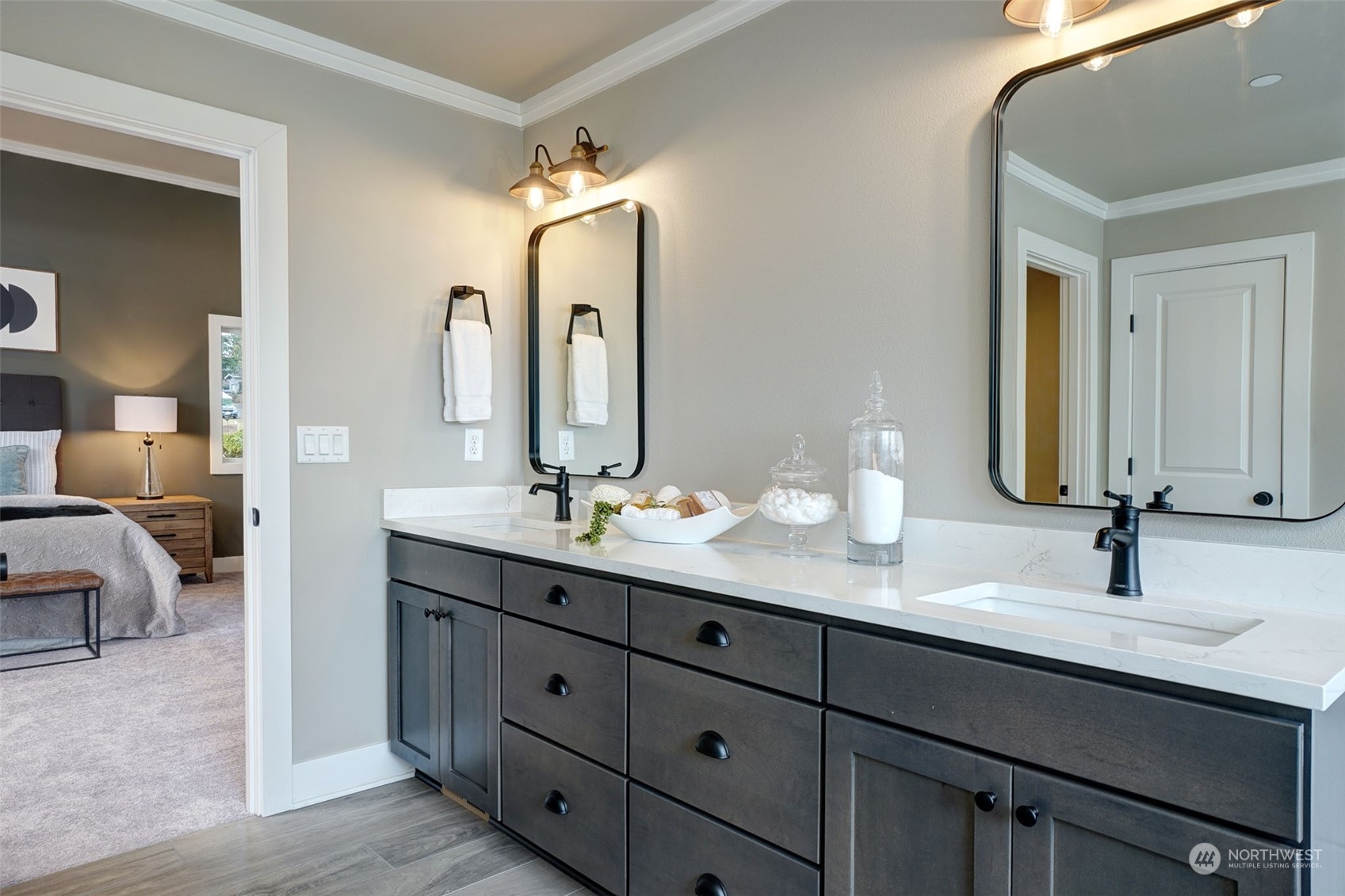 18146 94th Avenue Northeast Bothell, WA 98011 - Photo 31 of 37 a bathroom with double vanity sinks and a mirror