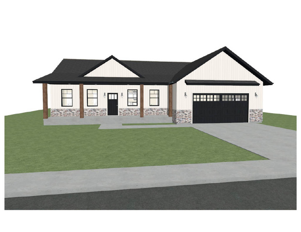 21 North 450th West Gunnison, UT 84634 - Photo 1 of 2 View of front facade with a front lawn, stone siding, concrete driveway, an attached garage, and a porch