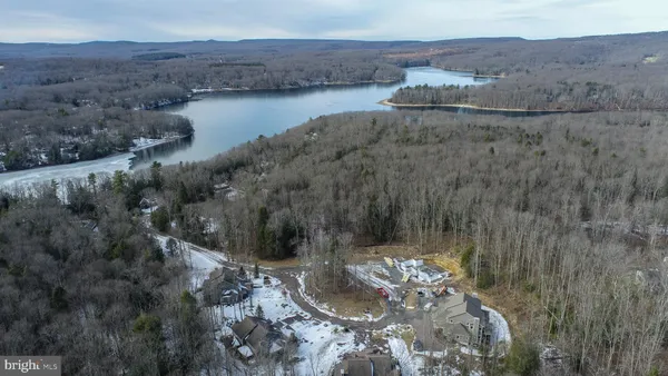 a view of a lake with a mountain in the back