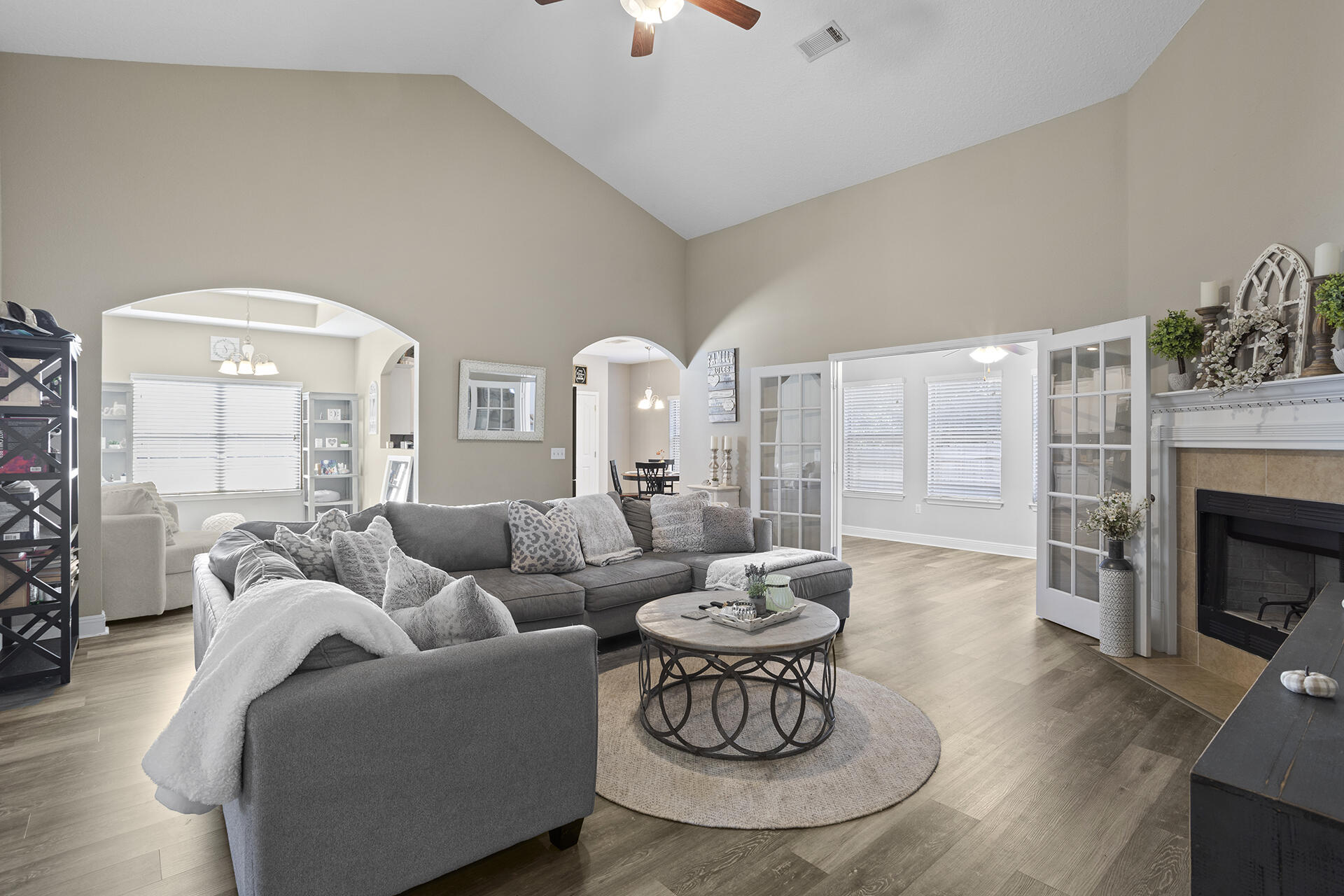 137 Old Ferry Road Santa Rosa Beach, FL 32459 - Photo 32 of 38 a living room with furniture and a fireplace