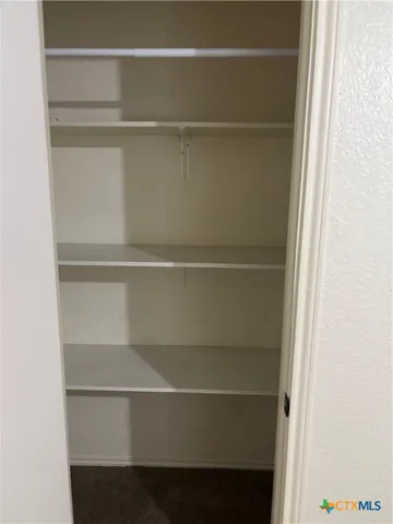 a view of walk in closet with empty racks