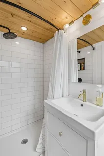 a bathroom with a sink and a shower