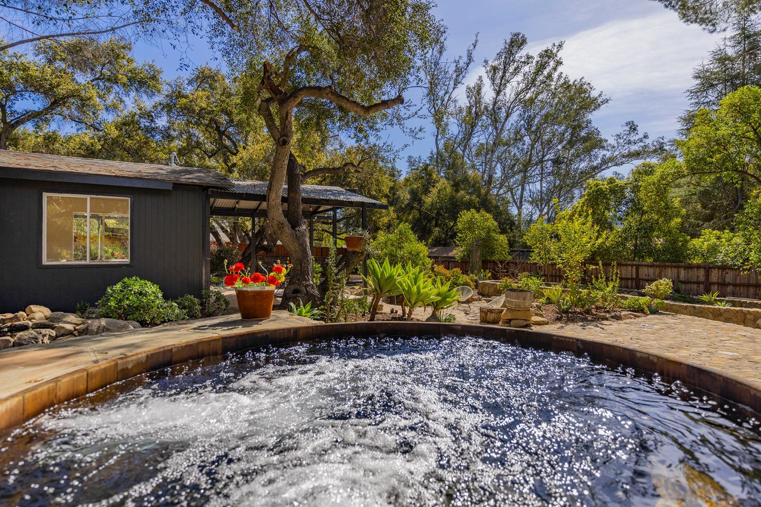 3541 Thacher Road Ojai, CA 93023 - Photo 14 of 50 a view of a backyard with plants and a tree