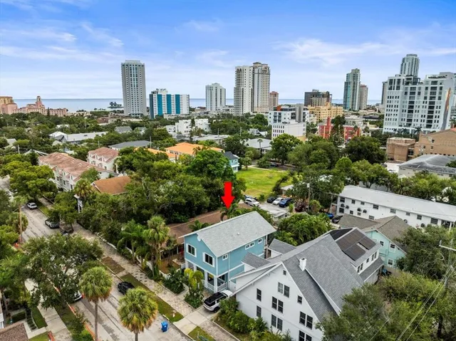 a view of a city with tall buildings