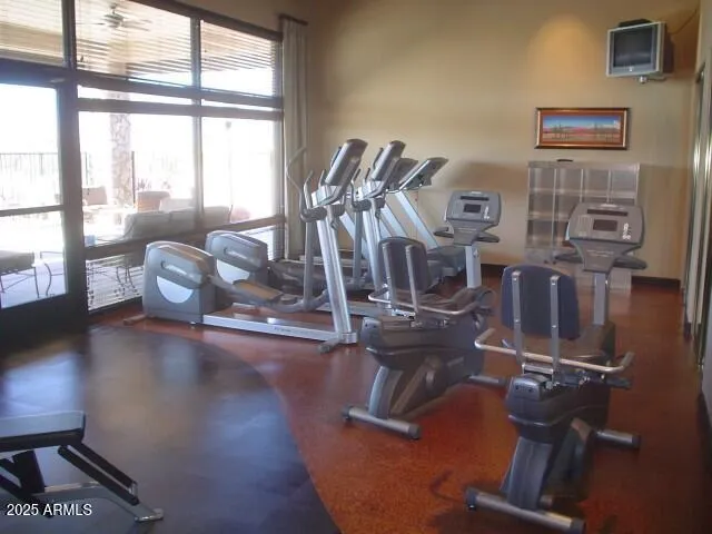 a view of a room with gym equipment