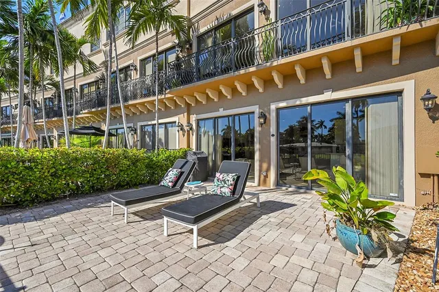 a view of a terrace with furniture