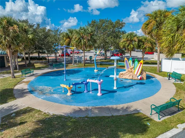 a view of a park with swings