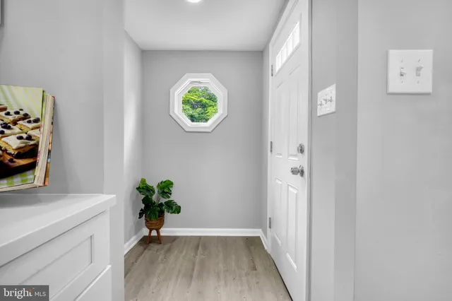 a view of an entryway with wooden floor
