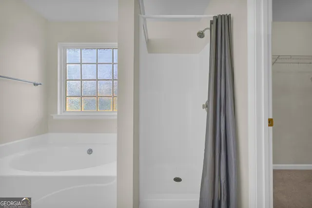 a bathroom with a bathtub