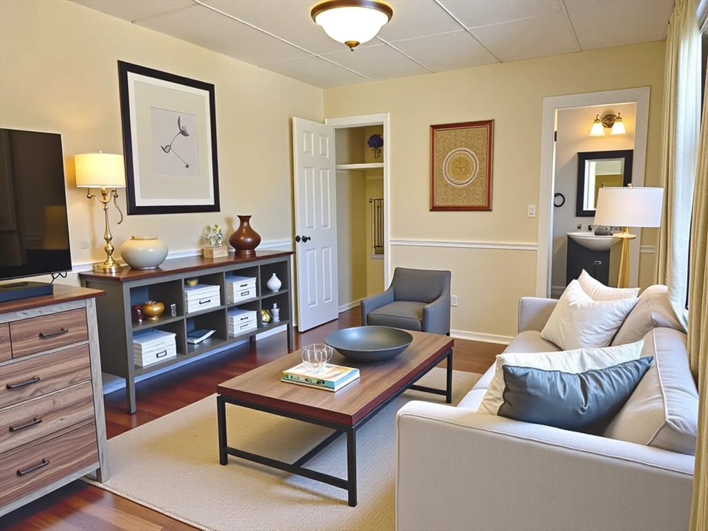 9 Bowdoin Street, Unit 6 Boston, MA 02114 - Photo 2 of 5 a living room with furniture and wooden floor