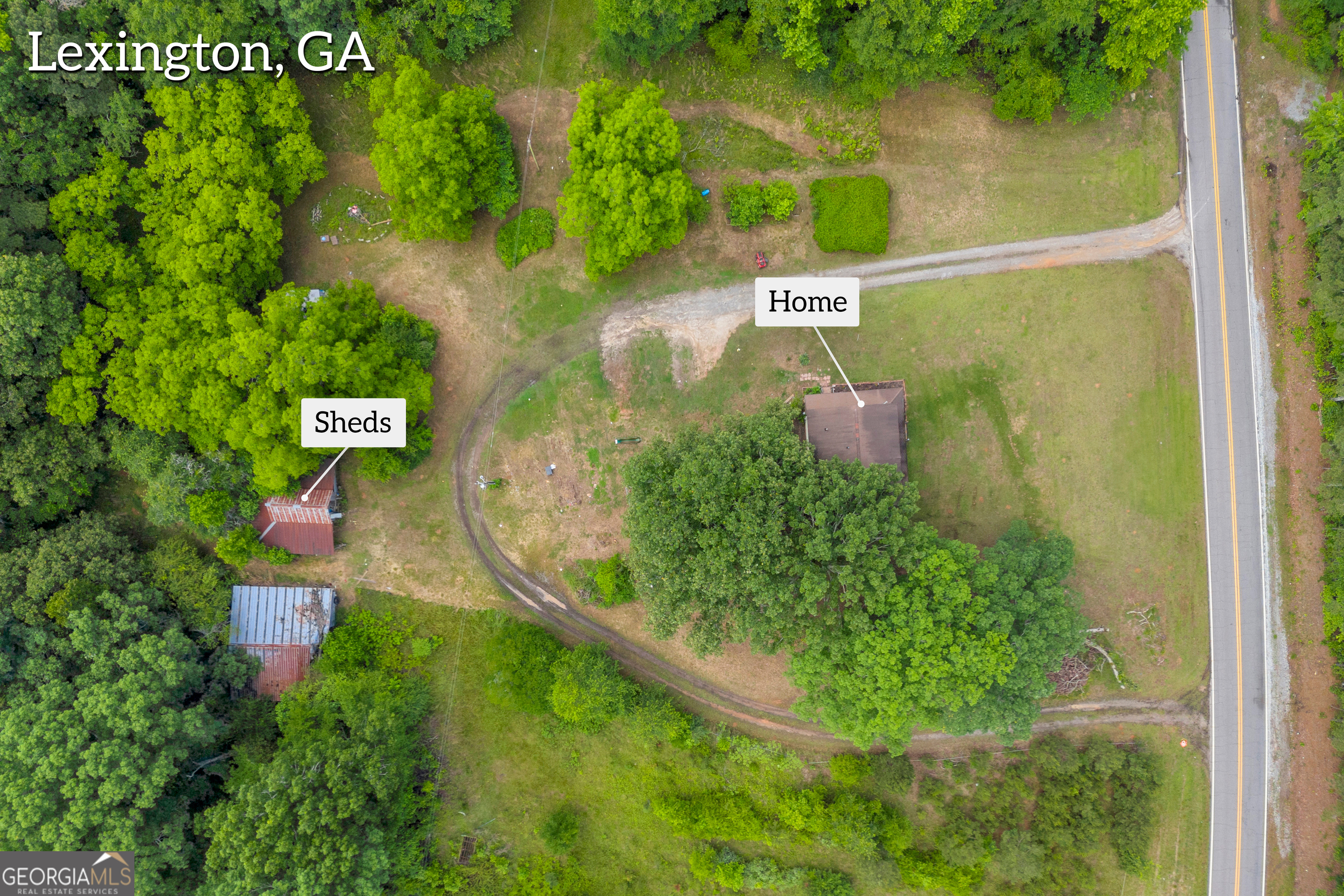 366 Lexington-Carlton Road Lexington, GA 30648 - Photo 19 of 20 an aerial view of residential house with outdoor space and trees all around