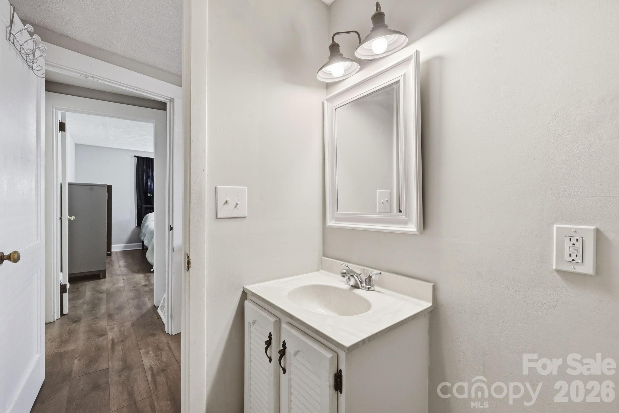 197 Mulberry Street Clyde, NC 28721 - Photo 20 of 31 a bathroom with a sink a light fixture and a mirror