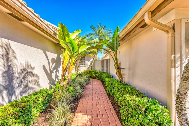 a view of a pathway both side of a house