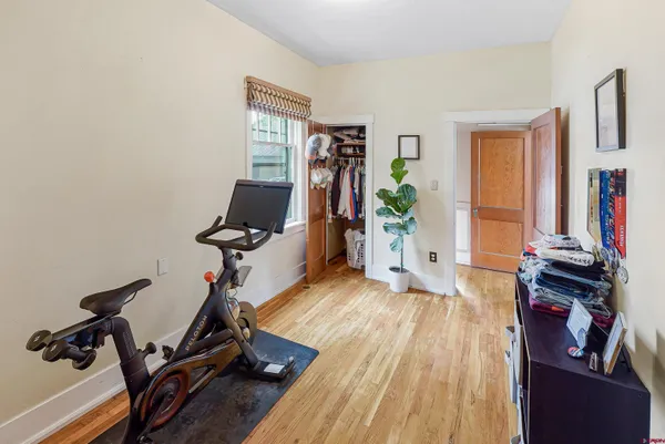 a view of a storage room with furniture
