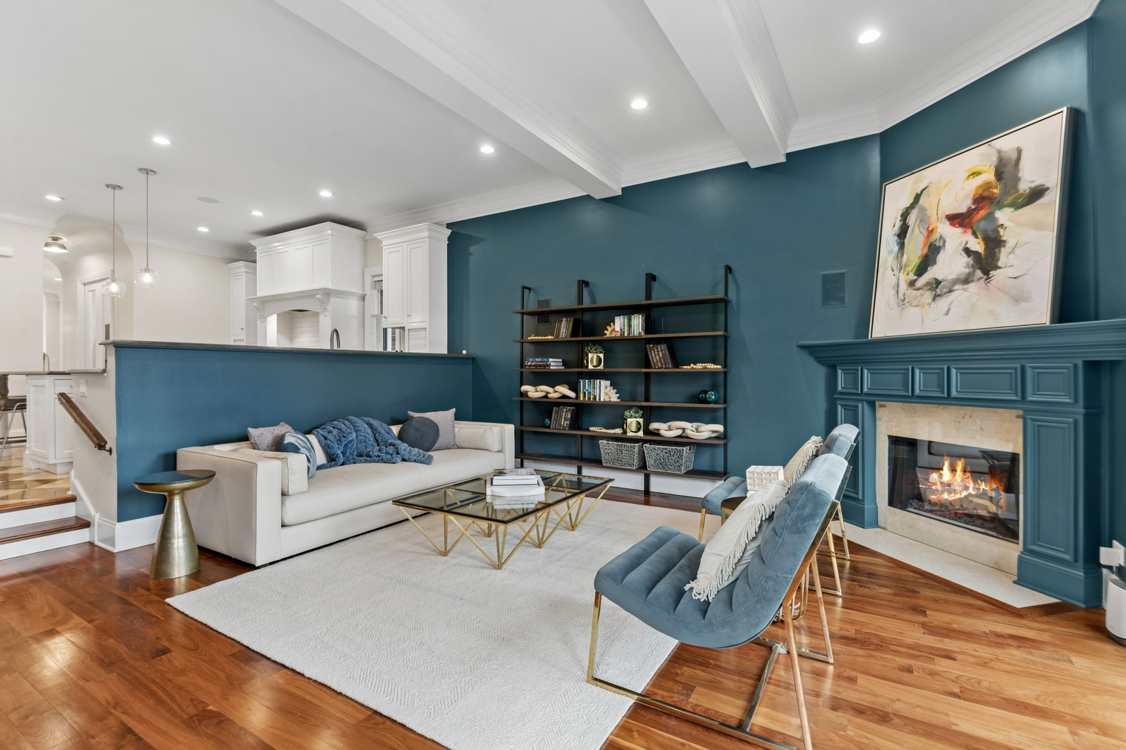 1460 West Byron Street Chicago, IL 60613 - Photo 9 of 33 a living room with furniture a fireplace with wooden floor