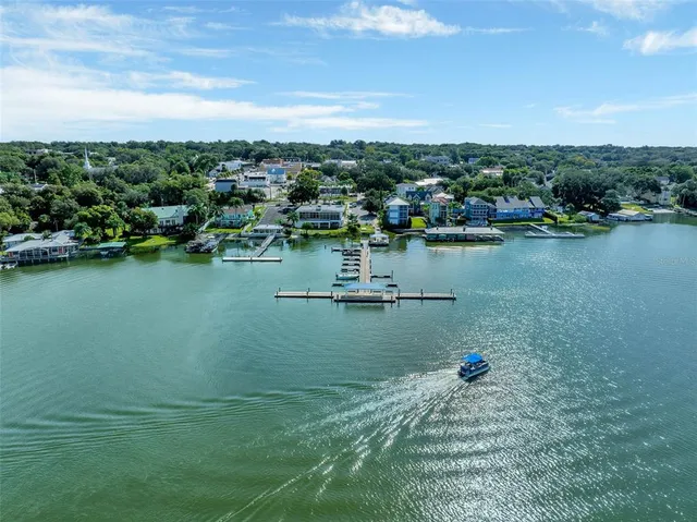 a view of a lake with a city view