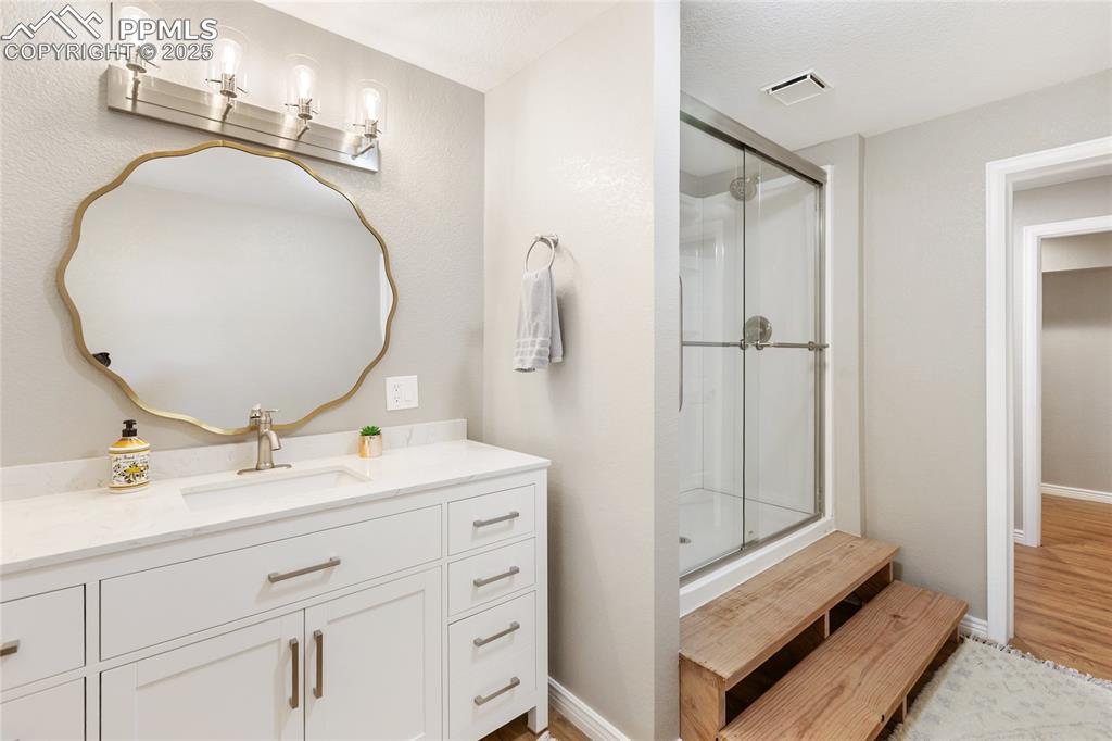 356 Spring Valley Drive Divide, CO 80814 - Photo 37 of 50 a en suite bathroom with a double vanity sink and mirror