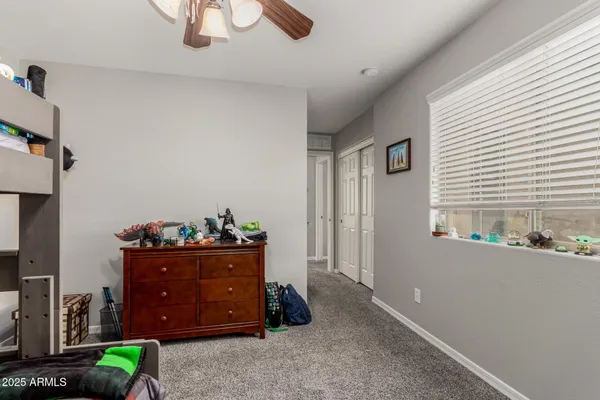 a room with window and closet