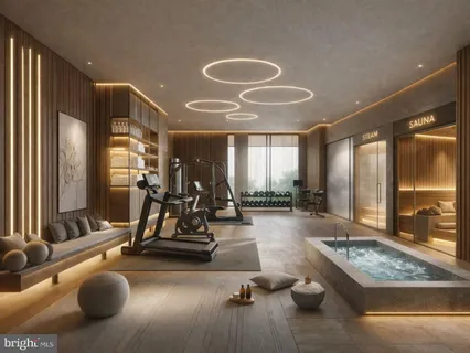 a living room with furniture and a yard