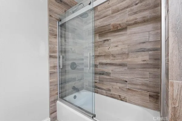 a bathroom with a bathtub