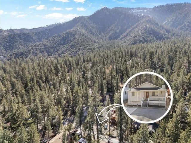 a view of a wooden floor and a mountain in the background