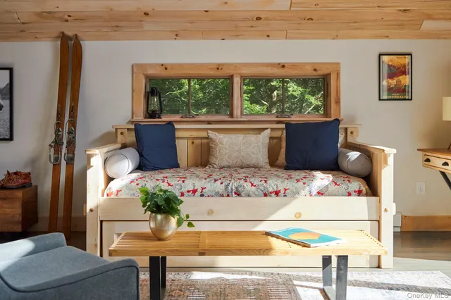 a living room with a large window